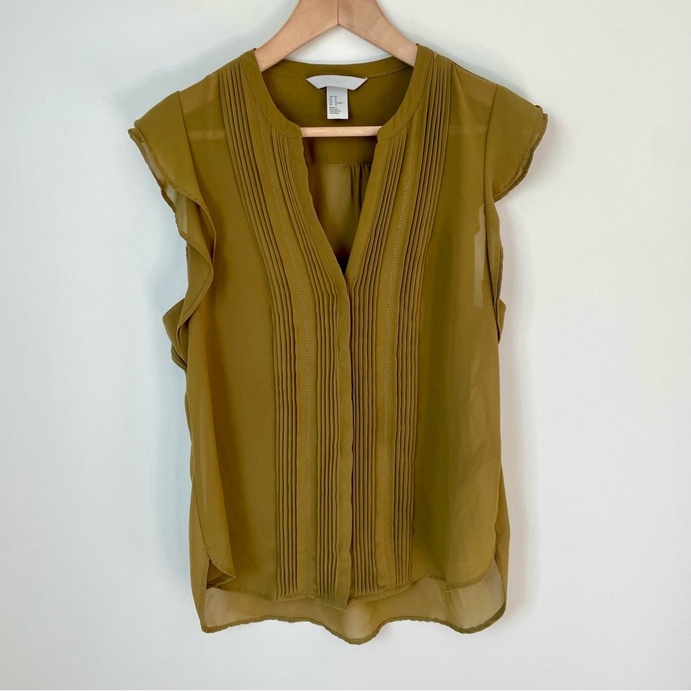 H&M Flutter Cap Sleeve Blouse Olive Green